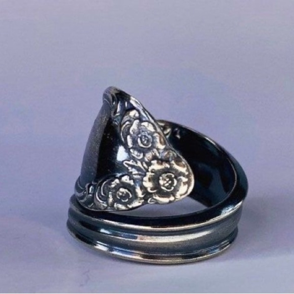 Vintage Spoon Ring Floral Jewelry Silverplate